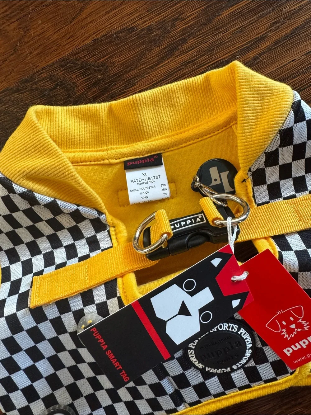 Puppia Sports Yellow & Black Checkered Dog Harness Vest Brand New w/Tags